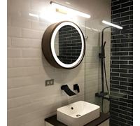 Mobiletto Porta medicinali con Specchio Illuminato per mobiletto del Bagno - Mobiletto portaoggetti in Legno massello con Parte Superiore Ribaltabile e lastra a Specchio HD (LED Noce, 70 cm/