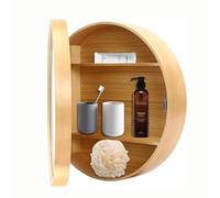 Mobiletto Porta medicinali con Specchio Illuminato per mobiletto del Bagno - Mobiletto portaoggetti in Legno massello con Parte Superiore Ribaltabile e lastra a Specchio HD (Legno, 60 cm/23,