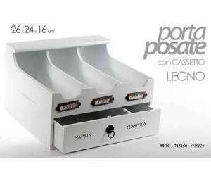 MOBILETTO PORTA POSATE LEGNO DIVISORIO CON CASSETTO CUCINA BIANCO 262416 cm