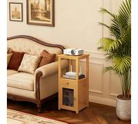Mobiletto Porta Router e Supporto Proiettore in Bambù, Colonna Alta con Cassetto e Anta, Scaffale a 4 Ripiani per Soggiorno e Angolo Hi-Fi, Organizzatore Modem WiFi e Elettronica(Natural,33.5in)