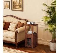 Mobiletto Porta Router e Supporto Proiettore in Bambù, Colonna Alta con Cassetto e Anta, Scaffale a 4 Ripiani per Soggiorno e Angolo Hi-Fi, Organizzatore Modem WiFi e Elettronica(Brown,33.5in)