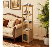 Mobiletto Porta Router e Supporto Proiettore in Bambù, Colonna Alta con Cassetto e Anta, Scaffale a 4 Ripiani per Soggiorno e Angolo Hi-Fi, Organizzatore Modem WiFi e Elettronica(Natural,59in)