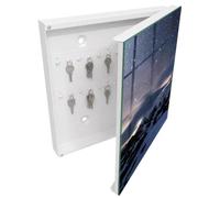 Mobiletto Portachiavi 30x30 cm | Bianco | A Destra | Montaggio a Parete | Montagne della Notte | per Uffici | Tasselli e Viti Inclusi | in Metallo | Frontale Decorativo in Vetro Temperato