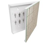 Mobiletto Portachiavi 30x30 cm | Bianco | A Destra | Montaggio a Parete | Struttura a ciottoli | Tasselli e Viti Inclusi | in Metallo | per Uffici | Frontale Decorativo in Vetro Temperato