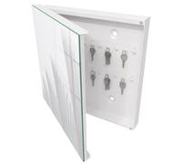 Mobiletto Portachiavi 30x30 cm | Bianco | A Sinistra | Montaggio a Parete | Architettura astratta | Frontale Decorativo in Vetro Temperato | per Uffici | Tasselli e Viti Inclusi | in Metallo