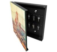 Mobiletto Portachiavi 30x30 cm | Nero | A Sinistra | Montaggio a Parete | Eleganza urbana | Frontale Decorativo in Vetro Temperato | per Uffici | Tasselli e Viti Inclusi | in Metallo