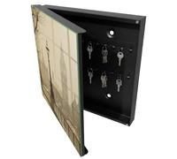 Mobiletto Portachiavi 30x30 cm | Nero | A Sinistra | Montaggio a Parete | Londra nebbiosa | Frontale Decorativo in Vetro Temperato | per Uffici | in Metallo | Tasselli e Viti Inclusi