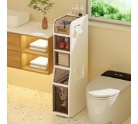 Mobiletto portaoggetti da bagno con cestino, piccolo mobiletto portaoggetti con portarotolo, mobiletto portaoggetti mobile per soggiorno e bagno(5 layers)