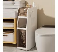 Mobiletto portaoggetti da bagno con cestino, piccolo mobiletto portaoggetti con portarotolo, mobiletto portaoggetti mobile per soggiorno e bagno(3 layers)
