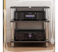 Mobiletto portaoggetti per Supporti multimediali, Supporto per Rack Audio-Video HiFi, mobiletto Stereo a 1, 2, 3 o 4 Livelli, Moderno Supporto AV a Torre, Gambe in Acciaio Inossidabile (Nero