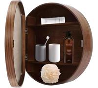 Mobiletto Portaoggetti Rotondo da Parete per Bagno con Specchio, Colore Legno Nero, Colore Noce, Specchio per Il Trucco Rotondo, C, 50cm