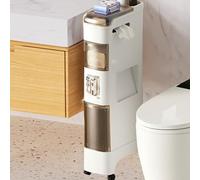Mobiletto portaoggetti sottile per bagno, carrello portaoggetti sottile con cassetto, mobiletto laterale stretto per WC con pattumiera(B)