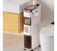 Mobiletto portaoggetti sottile per bagno, carrello portaoggetti sottile con cassetto, mobiletto laterale stretto per WC con pattumiera(A)