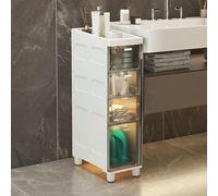 Mobiletto portaoggetti sottile per bagno, mobiletto portaoggetti sottile per carta igienica di grande capacità con cassetti in plastica trasparente, rotelle, mobiletto da,Transparent Gray-18cm