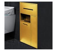 Mobiletto portarifiuti Nascosto in Acciaio Inox 304 con portarotolo Integrato e ripiano portaoggetti Dorato - Ideale per Bagno, Camera da Letto, Ufficio, Cucina (30x65x14 cm)