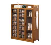 Mobiletto portascarpe con ante in acrilico, sottile organizer per scarpe da ingresso per 20-24 paia, mobiletto portascarpe in bambù con 2 ganci, salvaspazio, per soggiorno, corridoio, sala da pranzo (