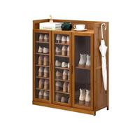 Mobiletto portascarpe con ante in acrilico, sottile organizer per scarpe da ingresso per 20-24 paia, mobiletto portascarpe in bambù con 2 ganci, salvaspazio, per soggiorno, corridoio, sala da pranzo (
