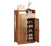 Mobiletto portascarpe con cassetti pieghevoli, mobiletto portascarpe in bambù per ingresso con ante, mobiletto portascarpe organizer per 15-30 paia, salvaspazio, per soggiorno corridoio (B 66 cm)