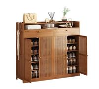 Mobiletto portascarpe con cassetti pieghevoli, mobiletto portascarpe in bambù per ingresso con ante, mobiletto portascarpe organizer per 15-30 paia, salvaspazio, per soggiorno corridoio (B 130 cm)