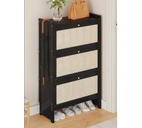 Mobiletto portascarpe in rattan di plastica, mobiletto per ingresso Tumbler, portascarpe monoblocco per corridoio interno ed esterno, organizer portascarpe ribaltabile, doppio strato di stoccaggio (C