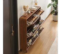 Mobiletto portascarpe sottile in legno, scarpiera estraibile per corridoi, mensola portascarpe con fori di ventilazione, mobiletto portaoggetti per ingresso, camera da letto, soggiorno (62x17x118,5 cm
