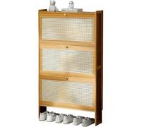 Mobiletto portascarpe ultra sottile con 3 cassetti pieghevoli, porta in rattan intrecciato, mobiletto portascarpe per scarpe da ginnastica, sandali, pantofole, organizer per scarpe (A 70x17x120CM)