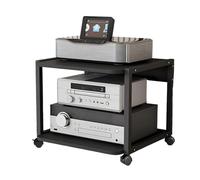 Mobiletto Rack Audio A 2 Livelli in Legno e Telaio in Metallo, Mobile Stereo Hifi Rack Hifi Armadietto Rack Audio Alto, Tower Pavimento Armadio con Ruote(35cm/13.8in)