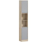 Mobiletto Salvaspazio Per Bagno In Legno, Mobile Da Bagno Con 2 Armadietti E Ripiani Regolabili, Design A Colonna, 30x24x170 Cm, Grigio E Rovere
