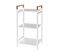 Mobiletto scaffale Bagno salvaspazio, con 3 Ripiani portaoggetti, Colore Bianco in Acciaio, Inserti in bambù, H 78 x p 30 x L 40 cm, in Kit di Montaggio