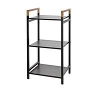 Mobiletto scaffale Bagno salvaspazio, con 3 Ripiani portaoggetti, Colore Nero in Acciaio, Inserti in bambù, H 78 x p 30 x L 40 cm, in Kit di Montaggio