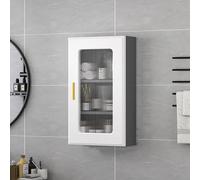 Mobiletto sospeso a 2/3 ripiani, mobiletto espositivo in vetro da parete in legno massello, mobiletto espositivo in legno per bagno con anta in vetro(White+gray,60*40*20cm/23.6*15.7*7.8in)