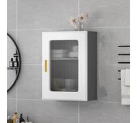 Mobiletto sospeso a 2/3 ripiani, mobiletto espositivo in vetro da parete in legno massello, mobiletto espositivo in legno per bagno con anta in vetro(White+gray,50*40*20cm/19.7*15.7*7.8in)