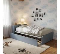 MOBILFINO CAMERETTE Letto Una Piazza e Mezza 120x190 con Contenitore e Secondo Letto Estraibile - Testata a Sinistra, Avio/Marina