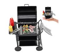 Mobili da cucina per casa delle bambole 1:12 Set da barbecue in miniatura con spiedo, bistecca, bottiglia di condimento, asciugamano, carrello per barbecue per bambini, giochi di finzione, acces