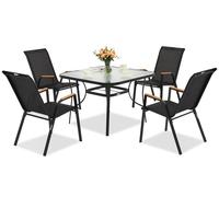 Mobili da giardino in metallo per 4 persone Modena/Bitonto Wood con tavolo quadrato Garden Point nero