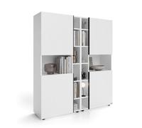 Mobili Fiver, Libreria Componibile con ante in Cannettato Romina (153,6 x 173,6 cm), Bianco Opaco, Libreria da Muro o Divisoria per Camera, Soggiorno, Ufficio, Made in Italy