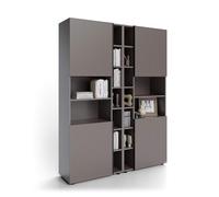 Mobili Fiver, Libreria Componibile con ante in Cannettato Romina (153,6 x 200 cm), Grigio Cobalto, Libreria da Muro o Divisoria per Camera, Soggiorno, Ufficio, Made in Italy