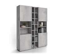 Mobili Fiver, Libreria Componibile Romina (153,6 x 200 cm), Grigio Cemento, Libreria da Muro o Divisoria per Camera, Soggiorno, Ufficio, Made in Italy