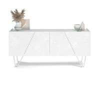 Mobili Fiver, Madia-Buffet 4 ante Emma con gambe bianche, Cemento Bianco, 168 cmx45 cmx76.6 cm, Nobilitato/Ferro, Credenza Soggiorno Moderna, Made in Italy