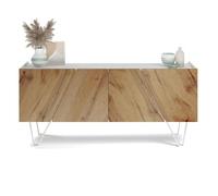 Mobili Fiver, Madia-Buffet 4 ante Emma con gambe bianche, Rovere Rustico e Bianco Cemento, 168 cmx45 cmx76.6 cm, Nobilitato/Ferro, Credenza Soggiorno Moderna, Made in Italy