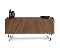 Mobili Fiver, Madia-Buffet 4 ante Emma con gambe nere, Noce Canaletto, 168 cmx45 cmx76.6 cm, Nobilitato/Ferro, Credenza Soggiorno Moderna, Made in Italy