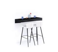 Mobili Fiver, Mensolone Da Bar Evolution 120x40, Nero Frassino con Caricatore Wireless, Tavolo a muro sospeso per Bar e Ristoranti, Cucina, Made in Italy