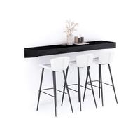 Mobili Fiver, Mensolone Da Bar Evolution 180x40, Nero Frassino con Caricatore Wireless, Tavolo a muro sospeso per Bar e Ristoranti, Cucina, Made in Italy