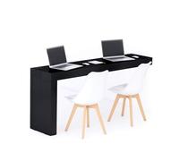Mobili Fiver, Scrivania Evolution 180x40, Nero Frassino con Una Gamba e Caricatore Wireless, Nobilitato, Scrivania moderna per Camera, Ufficio, Made in Italy