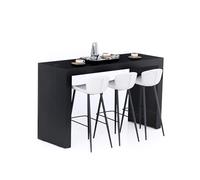 Mobili Fiver, Tavolo Alto Evolution 180x60, Nero Frassino con Due Gambe e Caricatore Wireless, Tavolo Penisola Cucina per 6 persone, Made in Italy