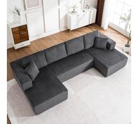 Mobili lounge modulari tipo U, ensemble senza ossa, tessuto felpato, imbottitura a molle per dormire, braccioli larghi, set di cuscini, utilizzabile immediatamente, appartamento (grigio)