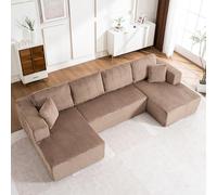 Mobili lounge modulari tipo U, ensemble senza ossa, tessuto felpato, imbottitura a molle per dormire, braccioli larghi, set di cuscini, utilizzabile immediatamente, appartamento (marrone)