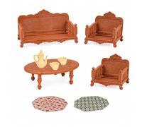 Mobili per Casa delle Bambole, Set | plastica e tessuto - include divano - poltrona, tavolino - teiera - tazza, per bambine 3+, per Bambini, per Creatività