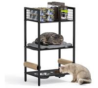 Mobili per gatti 4 in 1 con tiragraffi per gatti, ciotole per gatti, cuccia per gatti, organizer per cibo per gatti, mobili tutto in uno per piccoli spazi (metallo, nero)