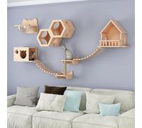 Mobili per Gatti con Montaggio A Parete, Set di Strutture per Arrampicata per Gatti, Passerelle per Gatti in Legno Naturale per Pareti con Tiragraffi in Sisal E Parete da Arrampicata, S1-10PCS